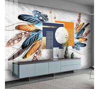 HAN MAN XIU Papier peint 3D à motifs de plumes et de papillons colorés effet marbre fond de canapé pour salon décoration murale pour la maison
