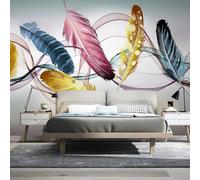 HAN MAN XIU Papier peint 3D autocollant avec des lignes abstraites et des plumes colorées, parfait pour les fonds de canapé du salon et la décoration intérieure.