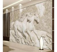 HAN MAN XIU Papier peint mural 3D en relief représentant un cheval blanc idéal pour décorer un salon un canapé ou une chambre Décoration murale artistique