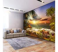 HAN MAN XIU Papier peint murale 3D autocollant pvc papier peint îlot plage vue mer salon chambre décoration peinture murale