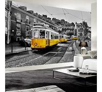 HAN MAN XIU Papier peint murale 3D autocollant pvc papier peint jaune tram noir et blanc city building salon chambre décoration peinture murale
