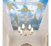 HAN MAN XIU Plafond en PVC autocollant papier peint 3D Dolomite bleu Ciel Ciel Sculpture en plâtre Fresque Salon Plafond de chambre Revêtement décoratif de mur