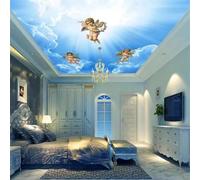 HAN MAN XIU Plafond papier peint 3D ciel bleu nuages blancs ensoleillé fresque d’ange salon salon plafond art décoratif revêtement mural