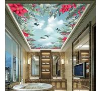 HAN MAN XIU Plafond papier peint 3D fleurs nuages colorés oiseaux volants fresque salon chambre plafond d’art décoratif revêtements muraux
