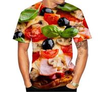 HAN MAN XIU Sommerpizzamuster Lebensmittel 3D Bedruckt T-Shirt Jungen Mädchen Freizeitkleidung Lockerer Rundhalsausschnitt mit kurzen Ärmeln