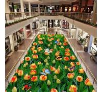 HAN MAN XIU Sticker mural décoratif 3D auto-adhésif pour carrelage de sol représentant une magnifique tulipe et un papillon idéal pour la chambre et la salle de bain