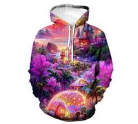 HAN MAN XIU Sweat à Capuche imprimé 3D Motif Autumn Fantasy Wonderland Series pour Hommes et Femmes, Pull Oversize
