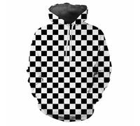 HAN MAN XIU Sweat-Shirt à Capuche Sportif Classique Confortable pour Homme et Femme, Coupe Ample, imprimé 3D à Carreaux Noirs et Blancs, Automne/Hiver