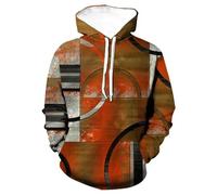 HAN MAN XIU Sweat-Shirt Orange rétro à imprimé géométrique Patchwork 3D pour Hommes et Femmes, Haut à Capuche décontracté pour l'hiver