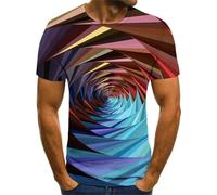 HAN MAN XIU T-Shirt à Motif géométrique rétro et Illusion d'optique, col Rond, imprimé 3D, Coupe Ample et décontractée, Manches Courtes, pour Hommes et Femmes