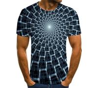 HAN MAN XIU T-Shirt à Motif géométrique rétro et Illusion d'optique, col Rond, imprimé 3D, Coupe Ample et décontractée, Manches Courtes, pour Hommes et Femmes