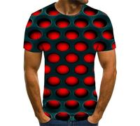 HAN MAN XIU T-Shirt à Motif géométrique rétro et Illusion d'optique, col Rond, imprimé 3D, Coupe Ample et décontractée, Manches Courtes, pour Hommes et Femmes