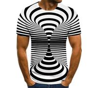 HAN MAN XIU T-Shirt à Motif géométrique rétro et Illusion d'optique pour Hommes et Femmes, col Rond, imprimé 3D, Ample, Manches Courtes