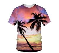 HAN MAN XIU T-Shirt imprimé en 3D avec Motif cocotier au Coucher du Soleil pour Homme et Femme, à Manches Courtes et col Rond, pour l'été et Les activités de Plein air