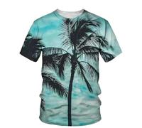 HAN MAN XIU T-Shirt imprimé en 3D avec Motif cocotier au Coucher du Soleil pour Homme et Femme, à Manches Courtes et col Rond, pour l'été et Les activités de Plein air