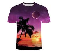 HAN MAN XIU T-Shirt imprimé en 3D avec Motif cocotier au Coucher du Soleil pour Homme et Femme, à Manches Courtes et col Rond, pour l'été et Les activités de Plein air