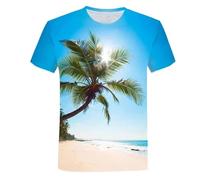 HAN MAN XIU T-Shirt imprimé en 3D avec Motif de cocotiers au Coucher du Soleil, pour Hommes et Femmes, à Manches Courtes et col Rond, pour l'été et Les activités de Plein air