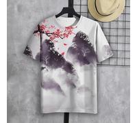 HAN MAN XIU T-Shirt imprimé en 3D avec Motif Paysage Chinois pour Hommes et Femmes, Style rétro, col Rond, Manches Courtes