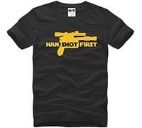 Han Shot First T Shirts Men Short Sleeve Funny Cotton Man t-Shirts Fashion Movie shubuzhi Top Tees Black Manches Courtes(Large)