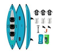 HANA Cruiser 2/3P Kayak Gonflable - Pack Complet 2 ou 3 Places - Canoë Familial Stable & Robuste - Plancher Dropstitch - Inclus : 3 Pagaies, 3 Sièges, Pompe, Sac - Idéal Mer, Lac & Rivière - 380cm