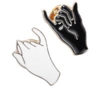 HANABASS 2 pièces Broche Épingle de Pull Maille Lot de Noire et Blanche Broche Revers Main Symbole pour Amis et Couples Accessoire Mode pour Vêtements et Sacs