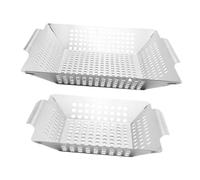 HANABASS 2 Pièces Paniers de Barbecue Acier Inoxydable Accessoires de Grillades Multifonctions pour Viande Légumes et Fruits Pratiques et Durables