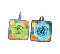 HANABASS 2pièces Tapis Reniflant pour Lapins Coussin Fleur Antistress Jouet Éveil pour Animaux Tapis Occupation Interactif Lot de Vert Bleu