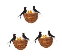 HANABASS 3 Ensembles Nid Hirondelle Décoratif Mural Artificiel avec Nichoir Simulé et Figurines Réalistes Ornement Naturel pour Jardin et Terrasse Lot