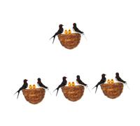HANABASS 4 Ensembles Décoration Nid Oiseaux Artificiel avec Hirondelle Simulée et Nid Ornement Murale pour Jardin Balcon et Maison avec Hirondelles Fermées et Oisillons Ruban Adhésif