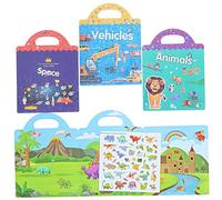 HANABASS 4 Ensembles Lot de Autocollants Éducatifs Réutilisables pour Garçon Fille Scènes DIY avec Animaux Véhicules Dinosaures et Espace Stickers Cognition et Créativité pour Préscolaire