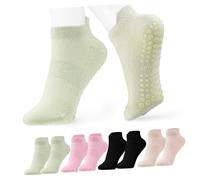 HANABASS 4 paires Chaussettes Antidérapantes Yoga Coton pour Femmes et Hommes Semelle Silicone Multicolores Courtes pour Fitness et Exercices Indoor