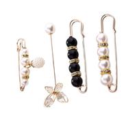 HANABASS 4 pièces Broches de Sécurité avec Perles pour Femmes Épingles Réglables pour Cardigans Châles Fixation Jupe Accessoires Élégants Blanc et Noir