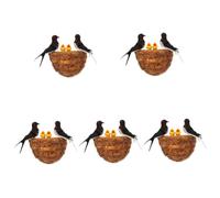 HANABASS 5 Ensembles Décor Nid Oiseaux Artificiel avec Hirondelles Simulées Figurines Réalistes et Décoration Murale Intérieure et Extérieure pour Jardin et Cour Kit Unique avec Hirondelles