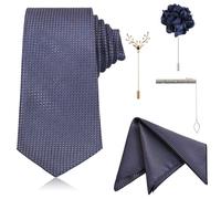 HANABASS 5 Pièces Cravates pour Hommes Broche de Revers pour Hommes Cravate et épinglette épinglettes Alliage Blue