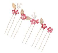HANABASS 5 Pièces Épingle à Cheveux Fleur à Cinq Pétales Rose Rouge en Alliage de Zinc, Accessoire Cheveux Mariage, pour Mariée et Femmes, pour Occasions Spéciales et Dîners
