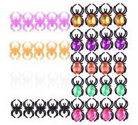 HANABASS 50 pièces Anneaux Halloween Plastique avec Araignées Accessoires de Fête pour Halloween Favors de Fête Jouets Colorés Mixés avec Strass sans Strass