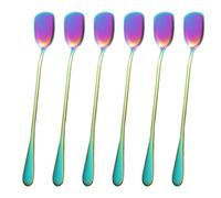 HANABASS 6pièces Cuillères à Glace Acier Inoxydable à Long Manche pour Mélanger Boisson Glacée Cocktail et Crème Glacée Multicolores et Réutilisables