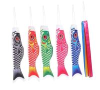 HANABASS 6Pièces Girouettes Carpe Japonaise Koinobori pour Décoration de Jardin Drapeaux Colorés Noir Bleu Rouge Vert Rose avec Frange