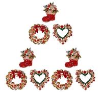 HANABASS 9 Pièces Broche de Noël à Paillettes, Motif Cœur et Couronne | Alliage avec Incrustations Brillantes, Style Assorti, pour Noël et Fêtes D’garçon et Filles, Bijou Attention Style Aléatoire