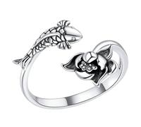 HANABASS Bague Femme Lotus Ajustable Ouverte Sterling Anneau Chic et Confortable pour Cadeau et Quotidien