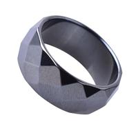 HANABASS Bague Large en Météorite Multifacettes 10 Mm Noir Brillant Anneau pour Homme, Bijoux Masculins, Anneau de Refroidissement, Style Contemporain, Usage Quotidien, Taille 22