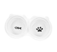 HANABASS Bol pour Chat Surélevé Céramique Noire et Blanche Double Amovible Renversement Facile à Nettoyer pour Alimentation et Eau des Intérieur