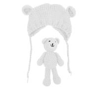 HANABASS Bonnet Garçon Fille Tricoté Doux avec Poupée Ours Né Chaud et Respirant pour Séances Photo Automne-hiver Garçons Filles
