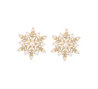 HANABASS Boucles D’Oreilles Goujons Flocon de Neige en Argenté Doré Perles Blanches Paire pour Femme Bijou Élégant pour Dîner Banquet ou Remise de Diplôme