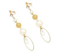 HANABASS Boucles d'Oreilles à Clip sans Piercing en Alliage Doré Perles et Cristaux, Ovales, Faciles à Mettre, pour Femmes, Port Quotidien, Dimensions 12 X 0,2 CM