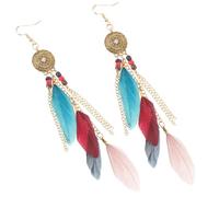 HANABASS Boucles d'Oreilles Pendantes Vintage à Pompons et Plumage en Alliage Style Bohème Western pour Femmes Légères et Longues Bijoux Cowgirl Élégants pour Tenue Décontractée