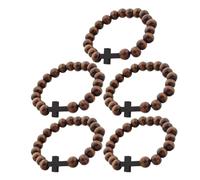 HANABASS Bracelet Croix en Perles de Bois Naturel Artisanal Extensible Lot de 5 Pièces Bijoux Religieux Chrétiens Unisexes pour Prière Baptême et Présent Spirituel
