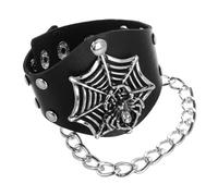 HANABASS Bracelet Punk Ajustable Tête De Mort En Pu Large Toile D'araignée Halloween Unisexe Mode Rock Pour Hommes Et Femmes Cuir Synthétique Bracelet Manchette Grunge
