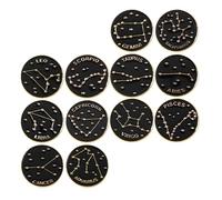HANABASS Broches Émaillées du Zodiaque 12 Pièces Ensemble en Alliage Métal Noir Rond Épingles Décoratives pour Femme Vêtements Paquet Accessoires Étoiles Astrologie