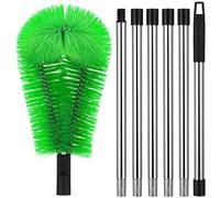 HANABASS Brosse de Nettoyage de Gouttières à Tête Flexible Perche Télescopique Réglable 2 Brosses Vertes 6 Perches pour Toiture et Espaces Difficiles D'accès, Outil Polyvalent